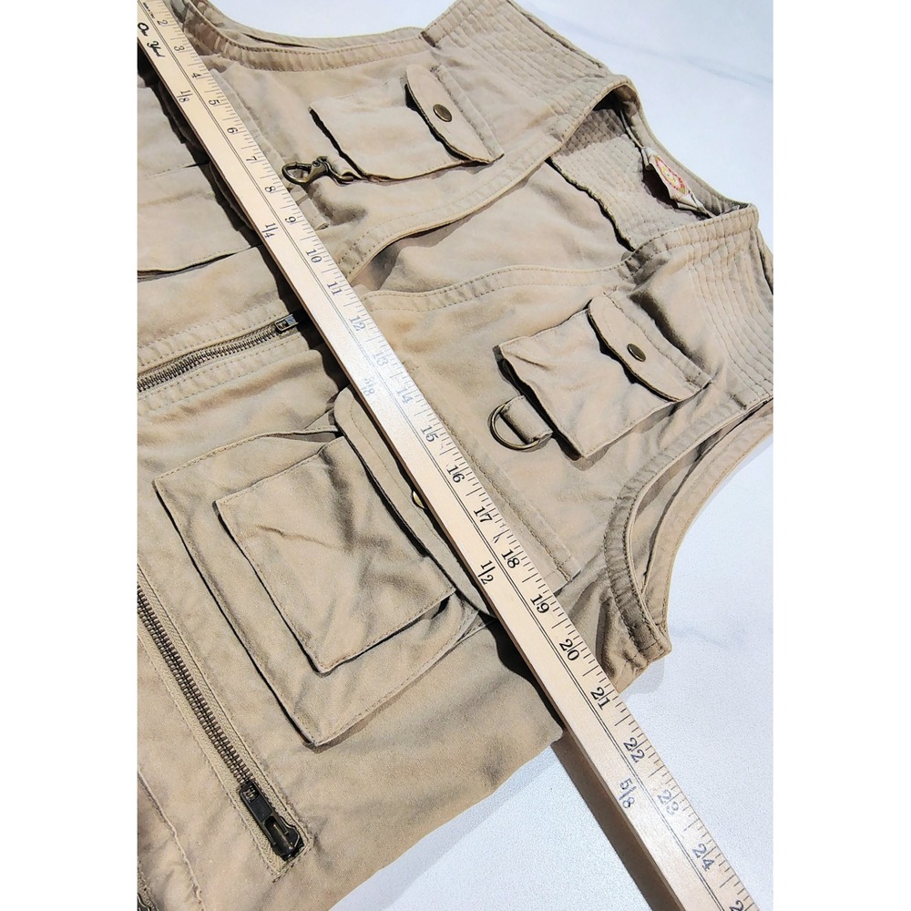 Vintage 80s Banana Republic Safari Vest Mens L Tan Khaki Cotton Utility Fishing - Picture 5 of 7